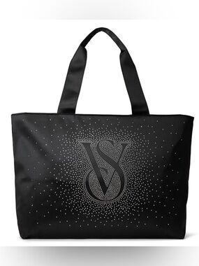 NWOT Victoria's Secret Black Satin Logo Tote